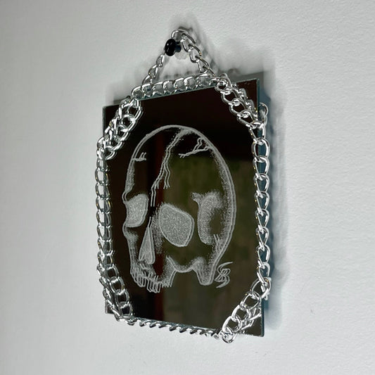 Human Skull Etched Mirror