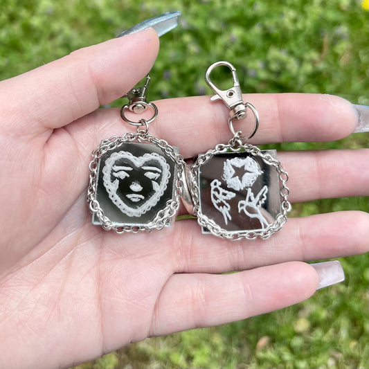 Heart Face x Birds Double-Sided Keychain
