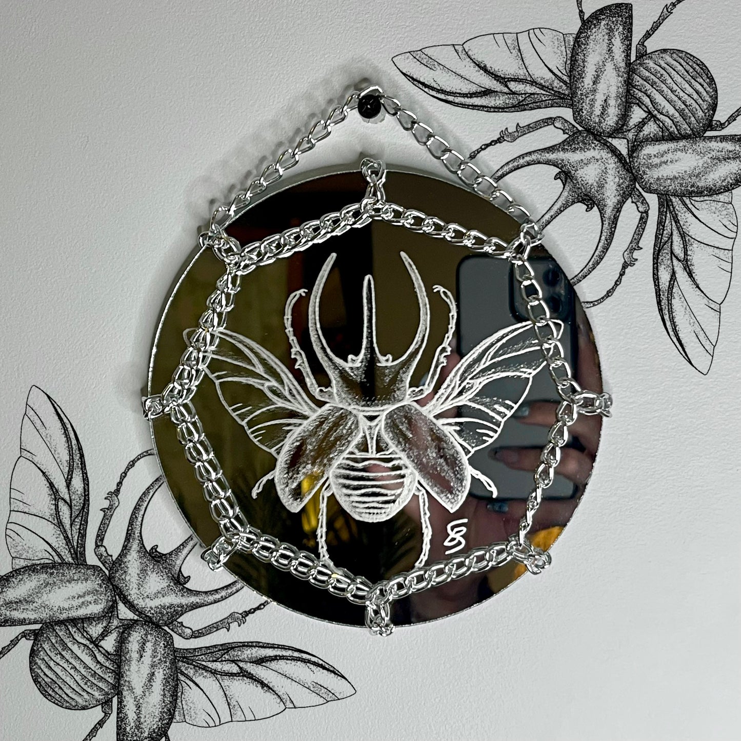 Scarab Beetle Etched Mirror