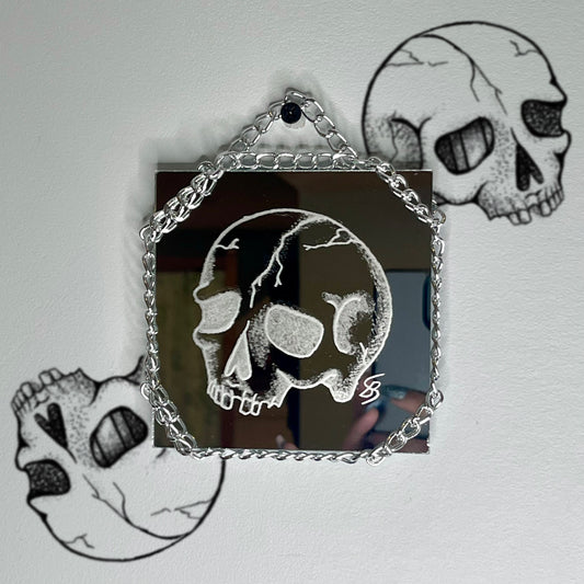 Human Skull Etched Mirror