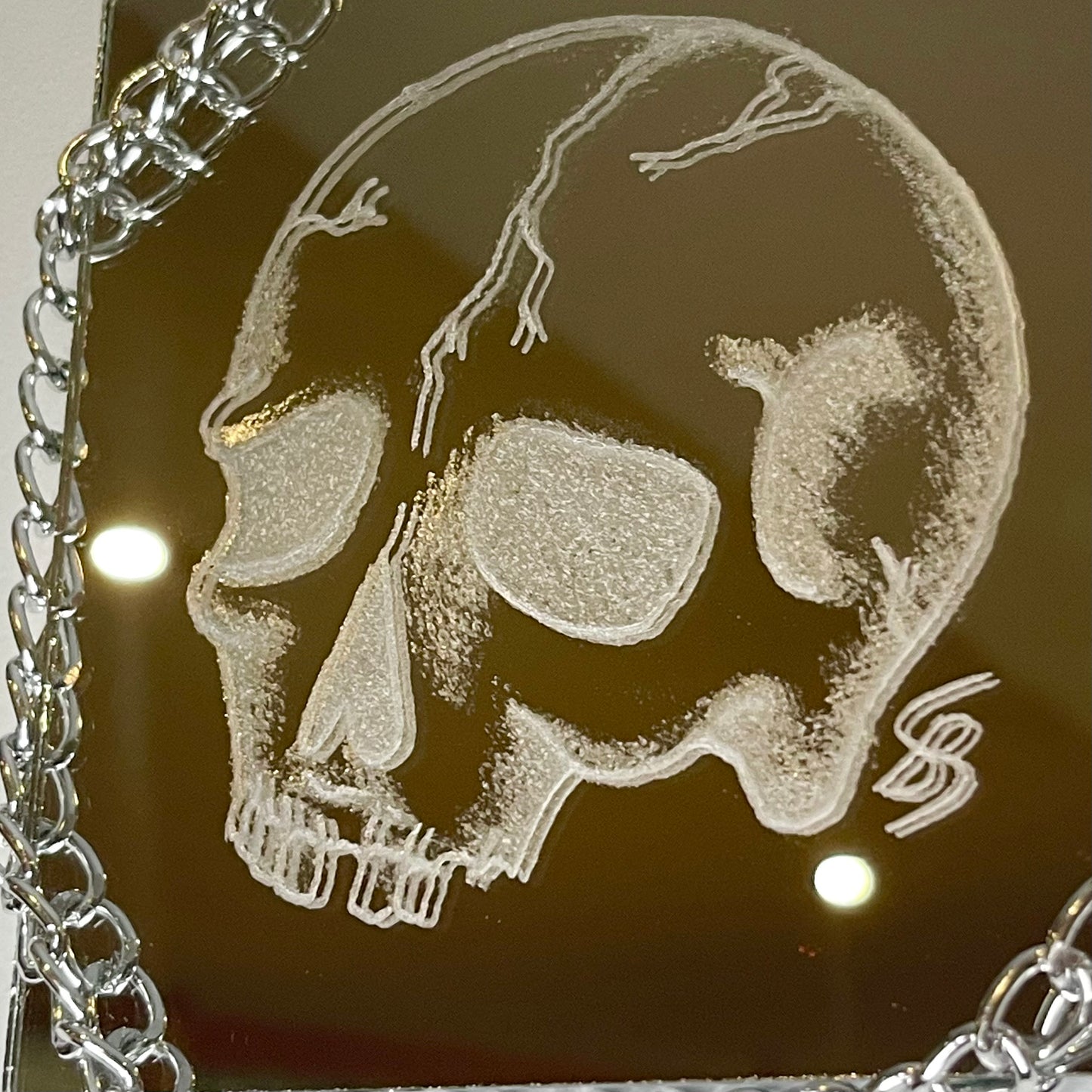 Human Skull Etched Mirror