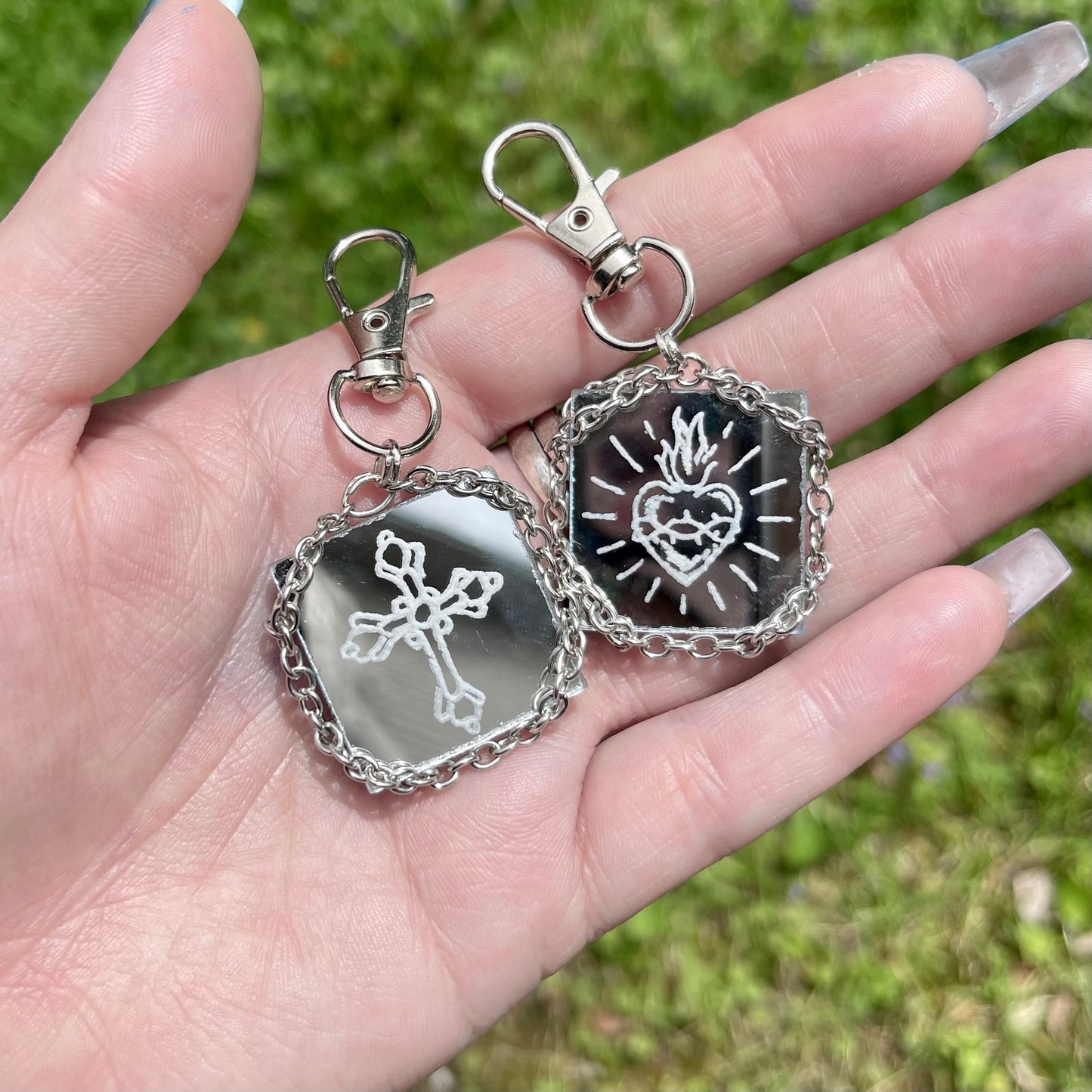 Sacred Heart x Cross Double-Sided Keychain